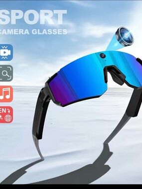 Sport Camera Sunglasses with Blue Mirrored Lens